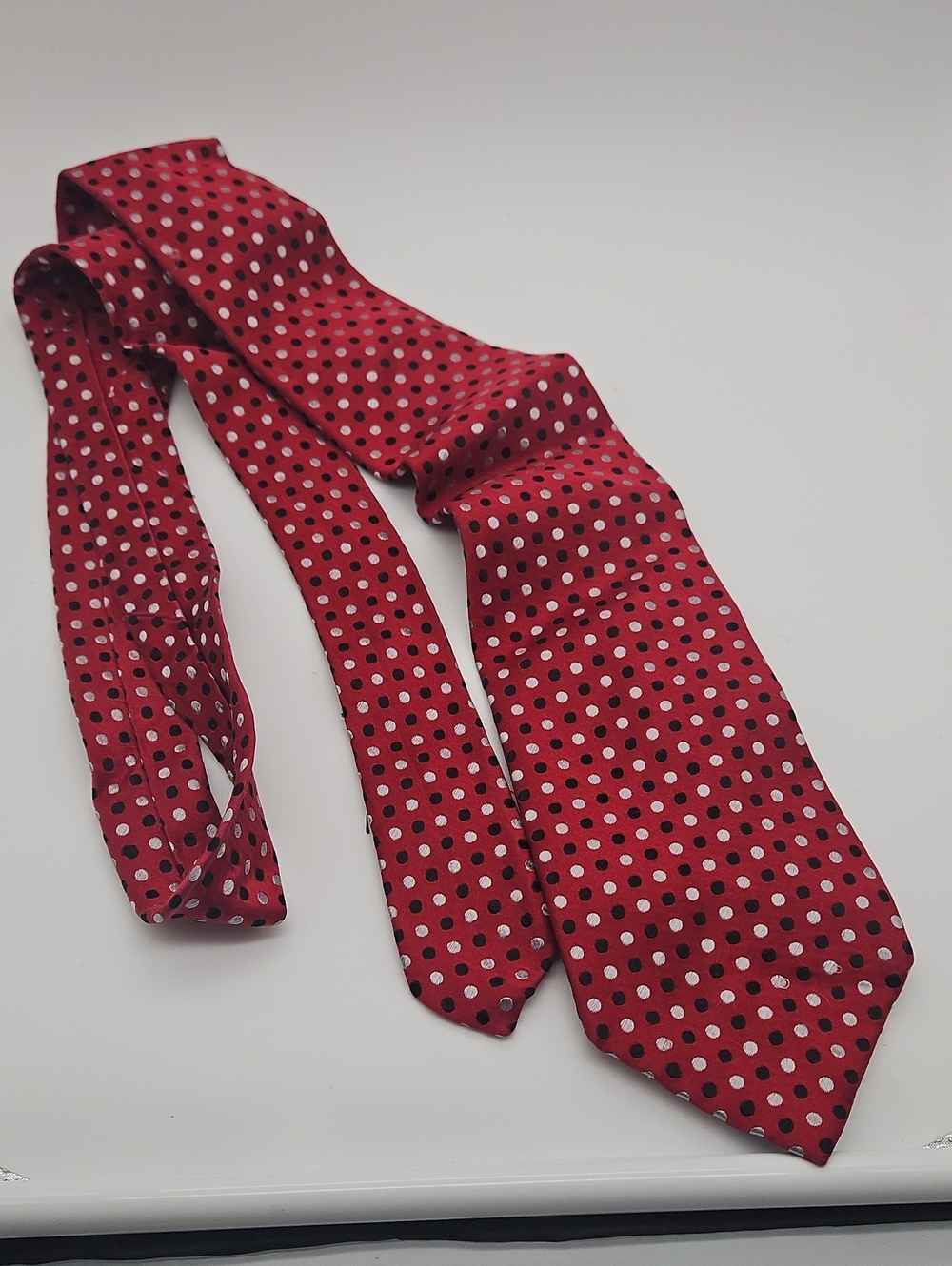Geoffrey Beene Red Polka Dot Men’s Tie with White and Black Dots